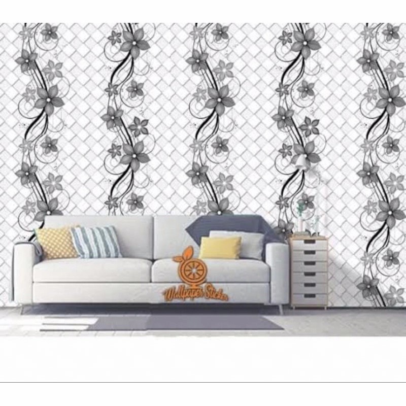 Wallpaper Dinding Motif Ranting Daun Hitam Ukuran 10 Meter x 45 Cm