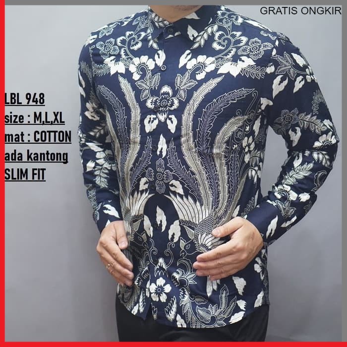 KEMEJA PRIA BATIK LENGAN PANJANG HEM BAHAN KATUN HALUS 40S  LBL 948 BAJU MODERN MEWAH SLIMFIT SLIM FIT BY PENDEK JAKARTA PLATINUM