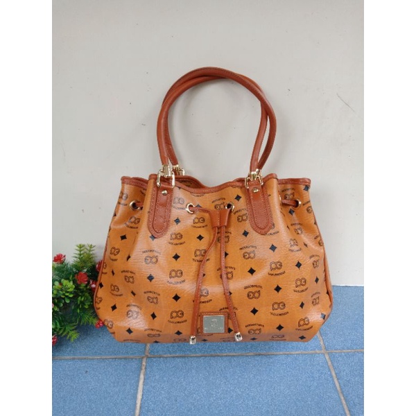 PAOLO GOMES TOTE BAG SERUT SIGNATURE BROWN,  TOTE PAOLO GOLES,  PRELOVED TAS SERUT,  TAS KULIT SERUT