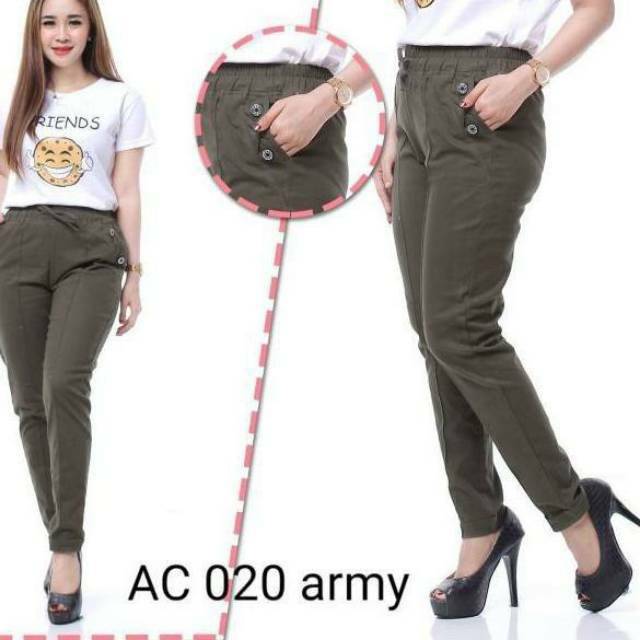 Baggy Pants Wanita Katun Twill Street Grade A Pinggang Full Karet Tali Baggypant Bahan Adem Twill