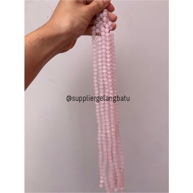 Bahan renceng kalung Gelang pink cat eye 8mm mata kucing akik langka