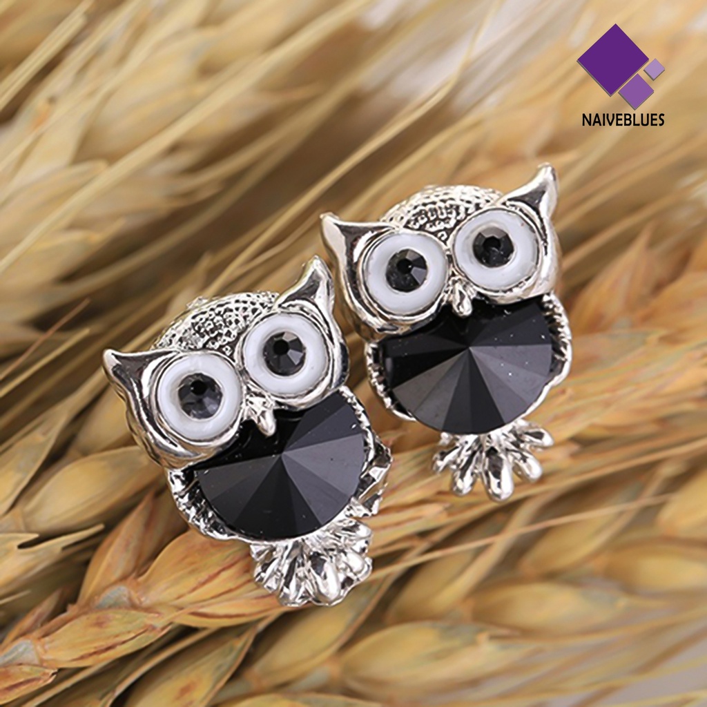 Anting Stud Bentuk Burung Hantu Aksen Berlian Imitasi Bahan Alloy Untuk Pesta