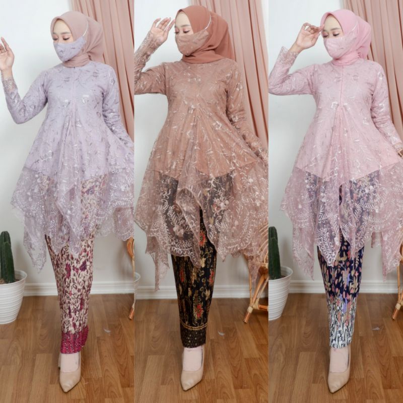 Set Kebaya Busui Tulle / Tunik Kebaya Tulle Bordir / Baju Kebaya