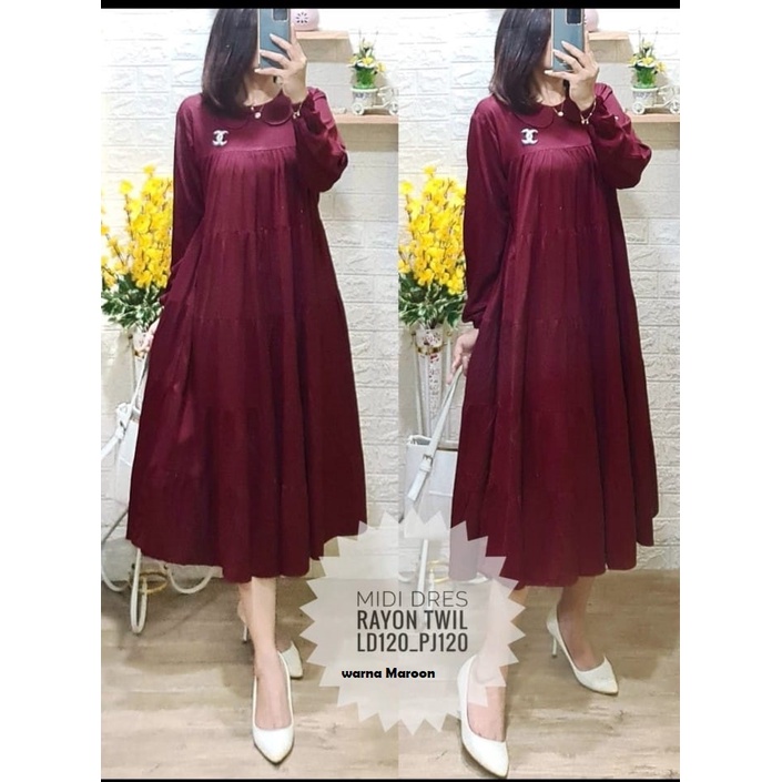 Midi Dress Rayon / Midi dress terbaru / Midi dress terbaru 2022 / Gamis Terbaru 2022