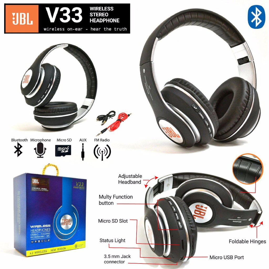 Headset Headphone Bando Bluetooth JBL V33