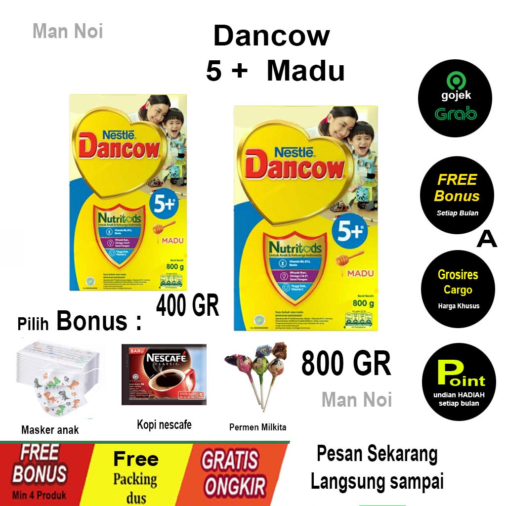 

SUSU Dancow 5+Madu. 750G SUSU Pertumbuhan. Untuk Usia 3-5th exp Panjang..Man Noi