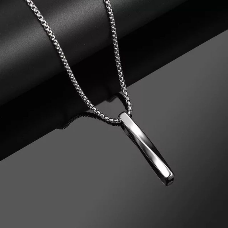 [BISA COD] Kalung Pria Keren Sederhana Simple Spiral Silver | Stainless Steel Rectangular Spiral Necklace|hip hop street |Tahan karat