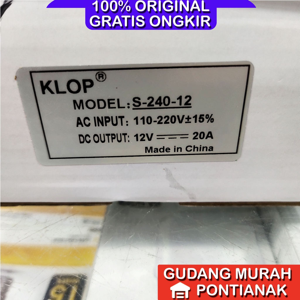 Adaptor 12V 20A power supply KLOP cocok untuk LEd strip CCTV dan elektronik 12V lainnya