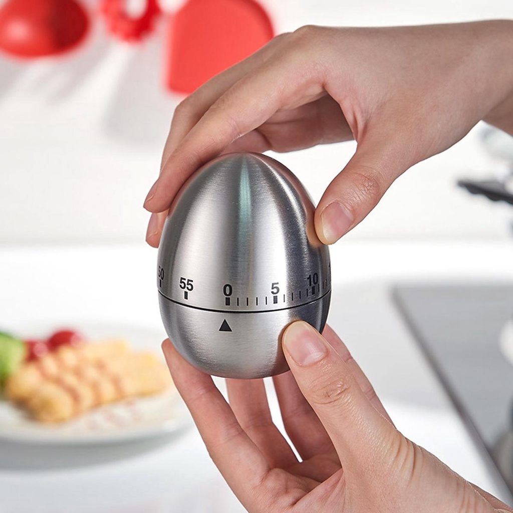 [Elegan] Timer Dapur Masak Baking Berbentuk Telur 60menit Pengingat Mekanik Bahan Stainless Steel