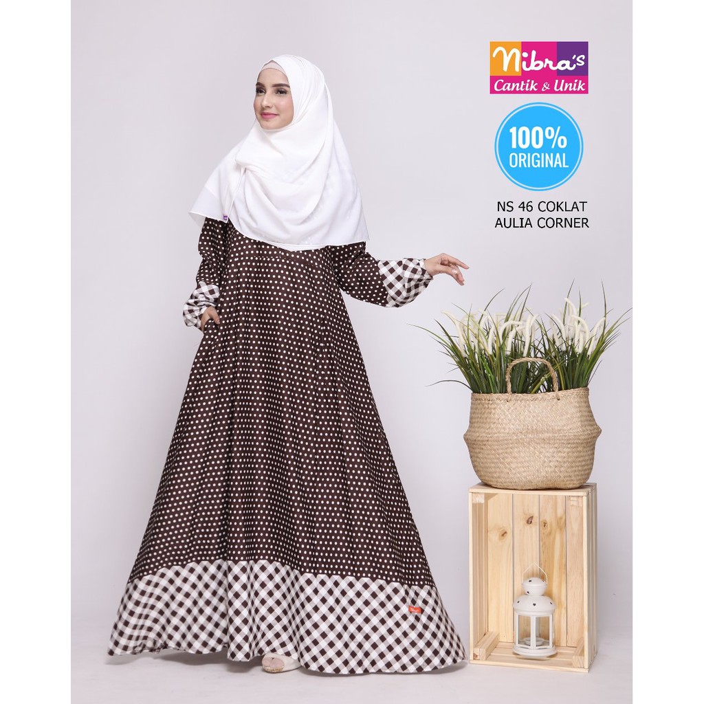 Gamis Wanita Dewasa Gamis Nibras NS 46 Coklat ORIGINAL