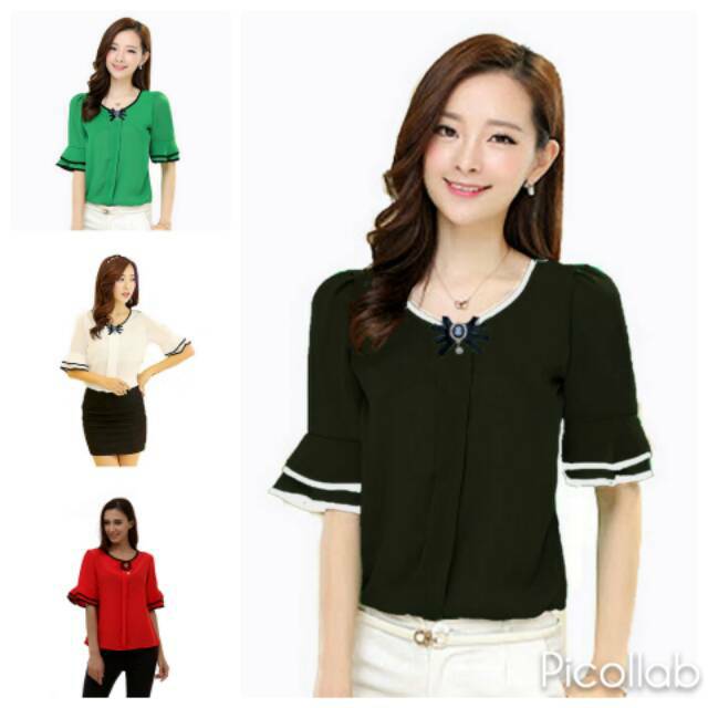  Atasan  Baju  Pakaian Blouse Model  Korea Wanita  Korean Style 