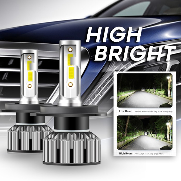 lampu headlamp LED mobil H4 6500K 8000LM 2 pcs