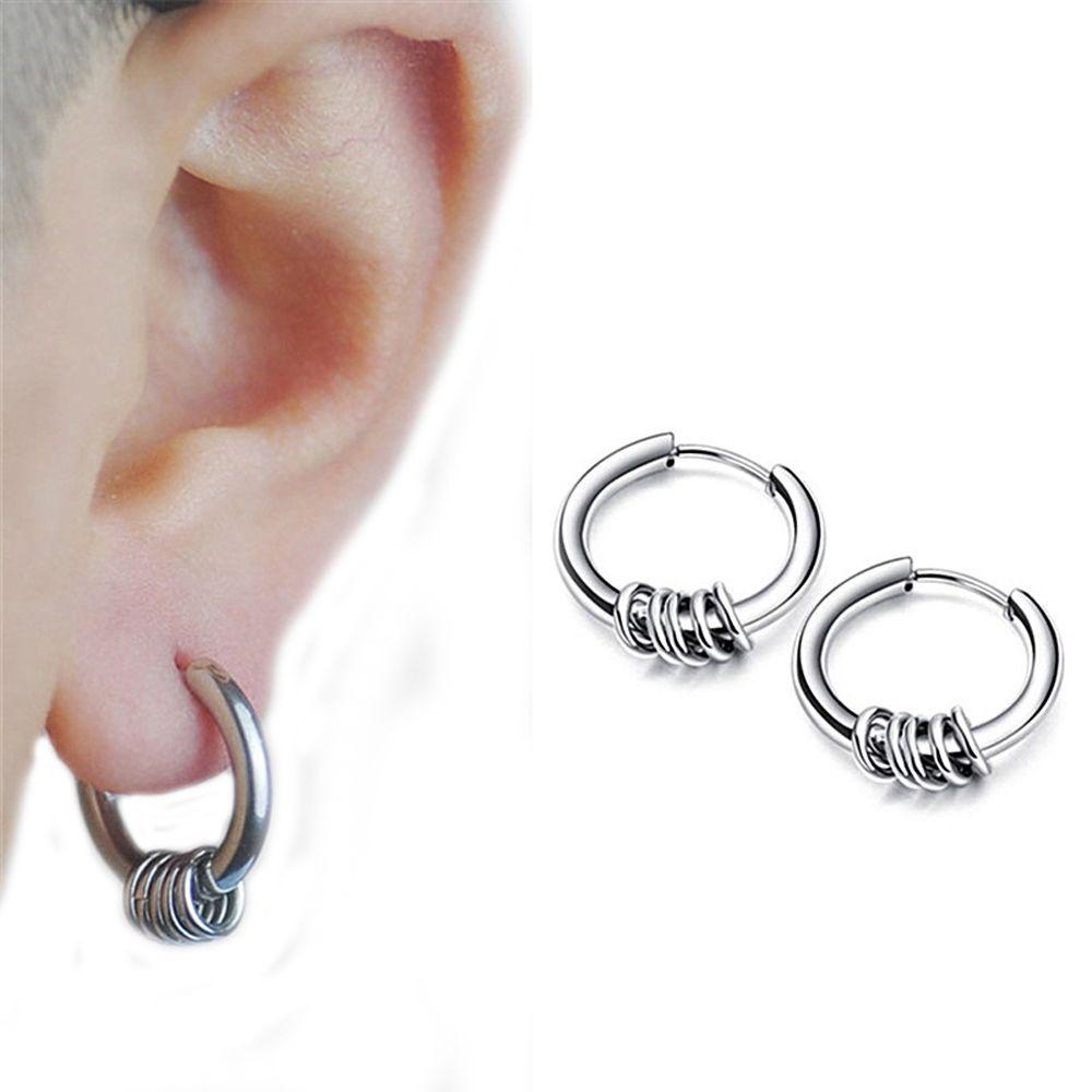 Mxbeauty Anting Hoop Wanita Punk Vintage Hiphop Stainless Steel Bulat Untuk Pria Stud Earrings