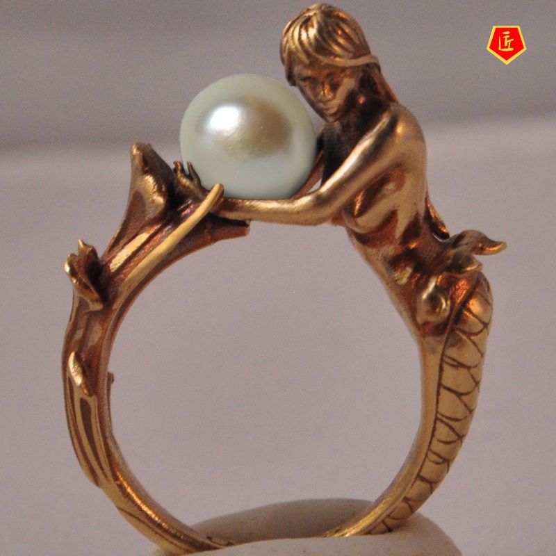 [Ready Stock]Creative Mermaid Black Pearl Ring