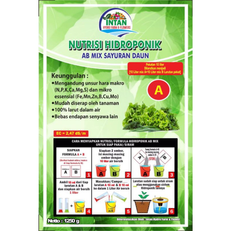 Nutrisi Hidroponik AB MIX Sayuran Daun Umum (Pekatan 10 Liter)