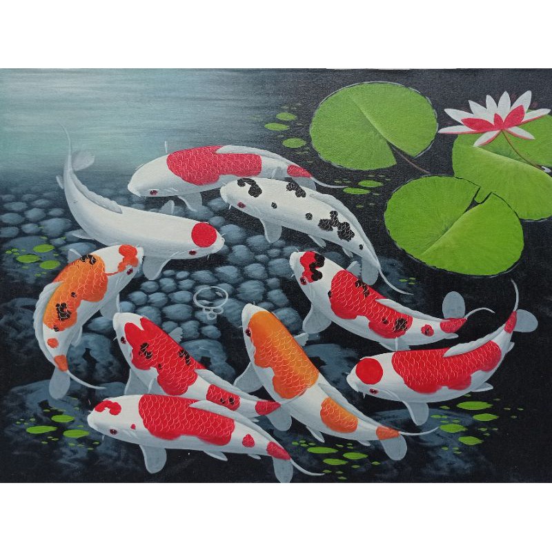 Lukisan ikan koi | Lukisan bali | Lukisan indah | Lukisan feng shui