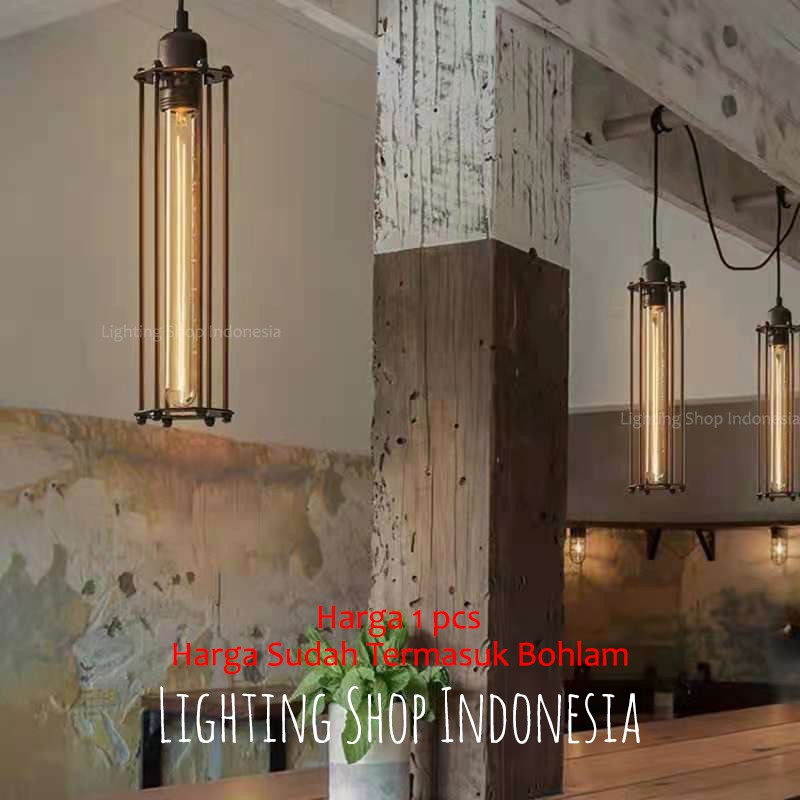 L650 lampu gantung vintage 1lampu + lampu Filamen edison led 6-7w