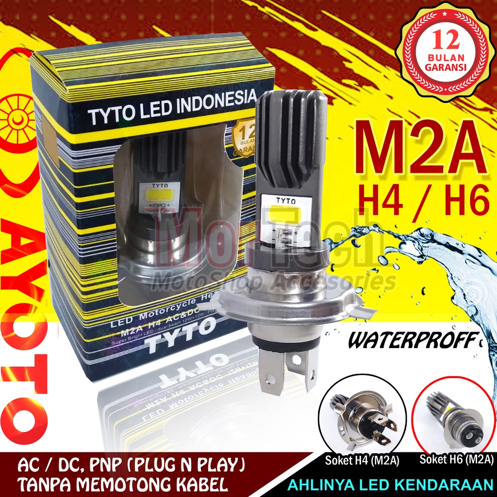 Lampu LED AYOTO Tyto Original 2sisi Type M2A Soket H4 / H6 AC DC Mobil Motor Karisma Supra Vario 110