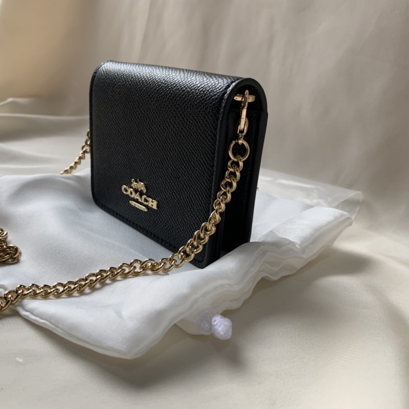 COACH MINI WALLET ON CHAIN IN BLACK PEBBLE   (C0059)