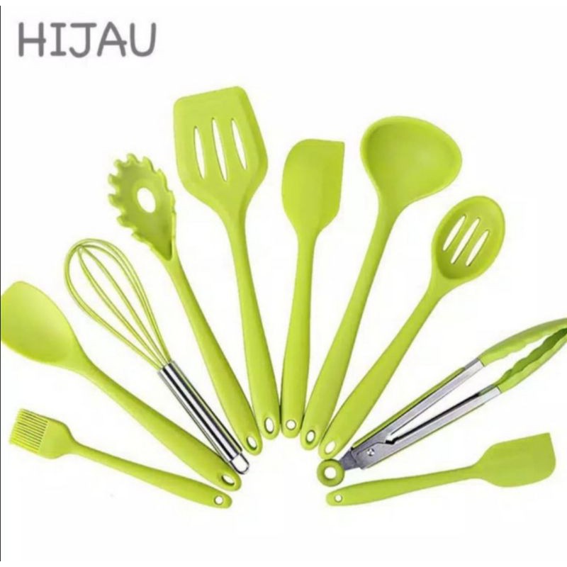 Set alat masak sutil spatula silikon 10 in 1 silicone tahan panas FDA Food grade