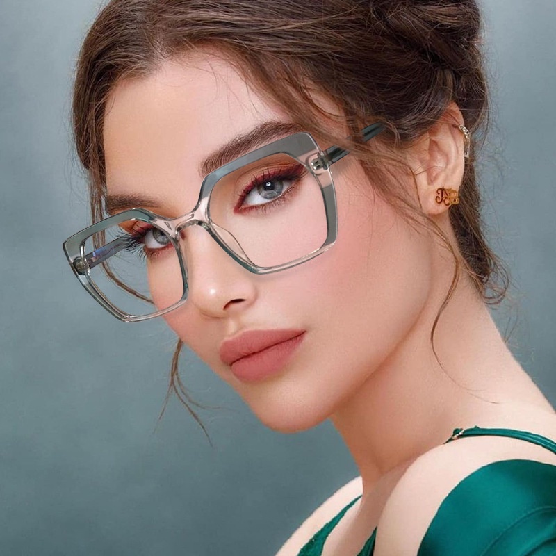 (YUZHU) Mode Baru Two Tone Bingkai Persegi Anti Cahaya Biru Kacamata Vintage Fashion Design Sense Eyeglasses Wanita