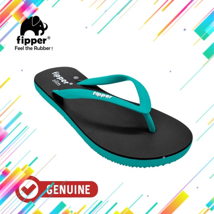 Fipper Slim / Sandal Jepit Wanita / Black Turquise