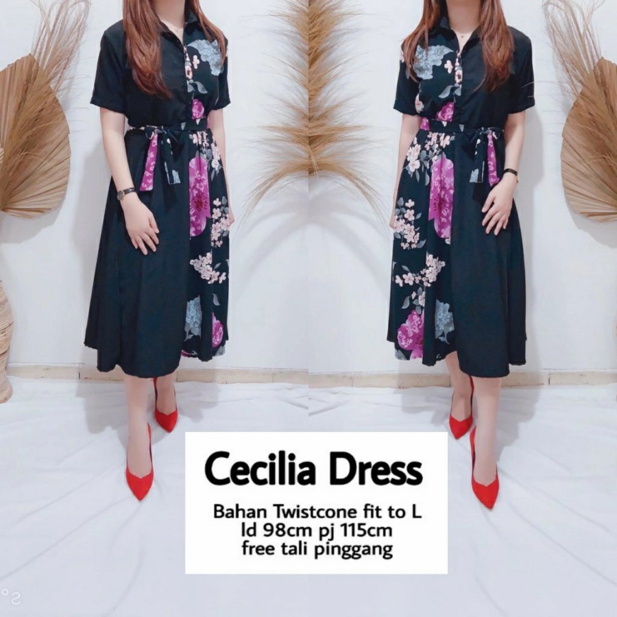BAJU DRESS WANITA KOREA BAJU CASUAL DRES KAOS TERUSAN PEREMPUAN  FLOW CECILIA
