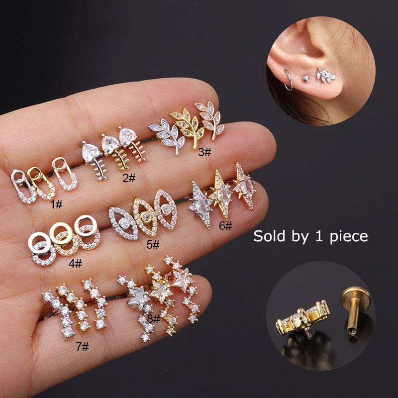 1pc Anting Tindik Bibirtelinga Desain Tulang Ikan 16 Helix Tragus Panjang 6mm