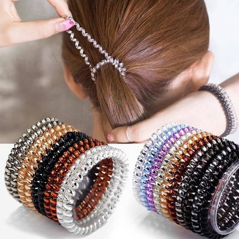 Karet Rambut Elastis Model Kabel Telepon Spiral Untuk Dekorasi