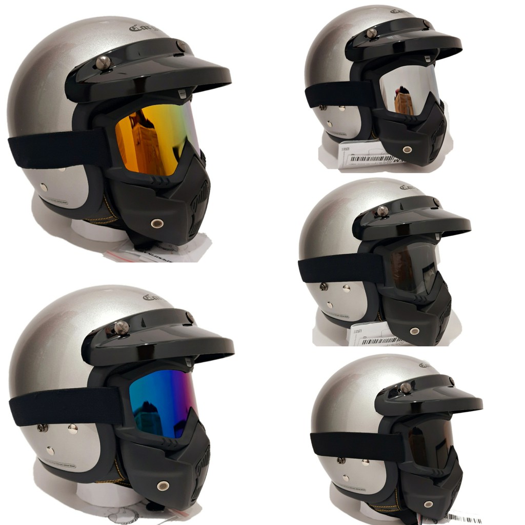 Helm Cargloss Silver Gloss Dengan Goggle Mask