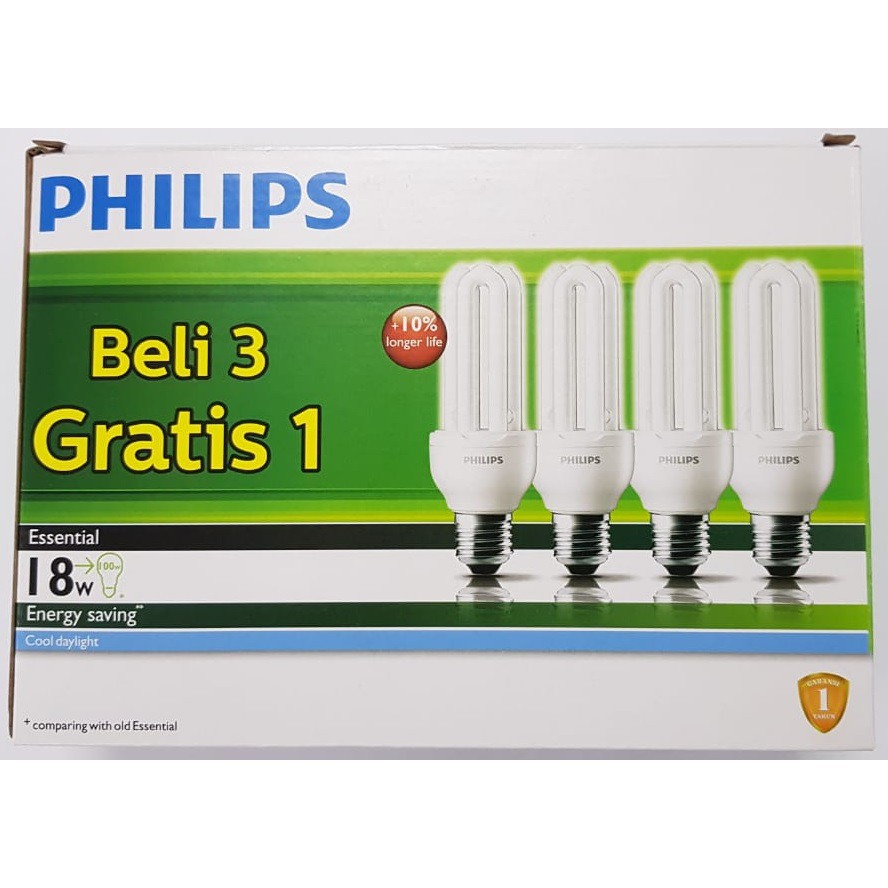 Lampu Philips Essential multipack 18w 18 w 18watt 18 watt Beli 3 Gratis 1 murah ISI 4 PCS