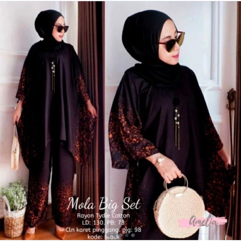Setelan Wanita Jumbo Ld 140 Big Size Set Mola Fashion Modern One Set Tiedye Hitam