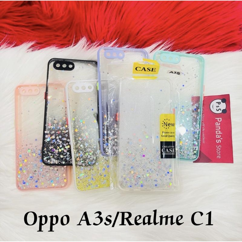 Glitter Case Oppo A3s / Realme C1 Funny Color Dengan Pelindung Kamera (PsS)