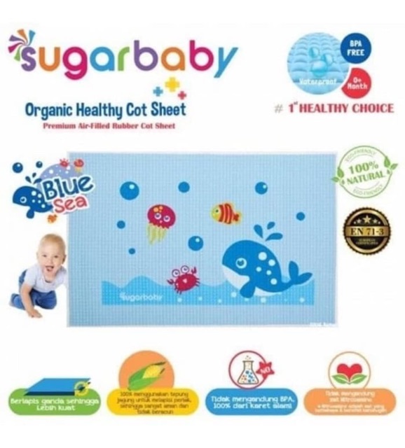 Sugar Baby Organic Healthy Cot Sheet / PERLAK KARET Size 90 x 60cm / Alas Ompol Karet