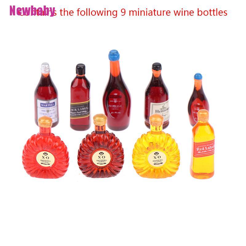 (Newbaby) 9pcs / Set Mainan Miniatur Botol whiskey / wine / XO Untuk Aksesoris Rumah Boneka