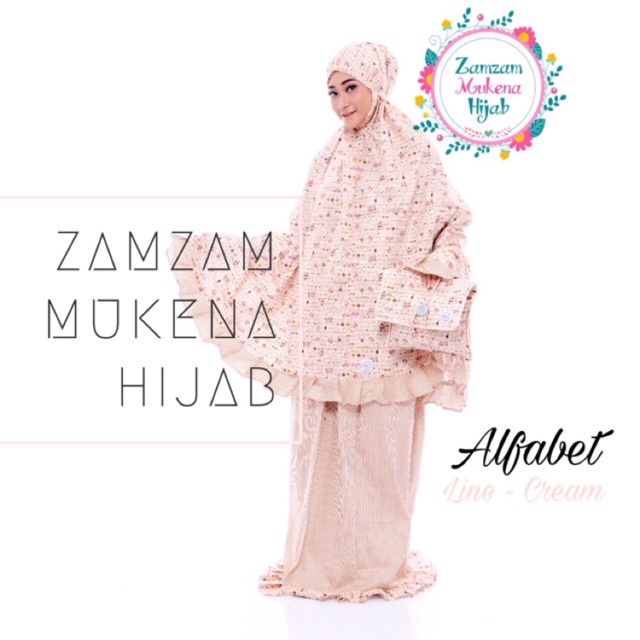 Zamzam Mukena Katun Jepang ORI Size Jumbo Alfabet Cream