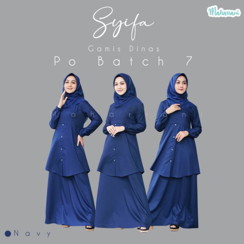 Syifa Dress Seragam Kerja Navy wanita Bahan Katun Toyobo Nyaman Adem Busui Original By Maharrani Mot