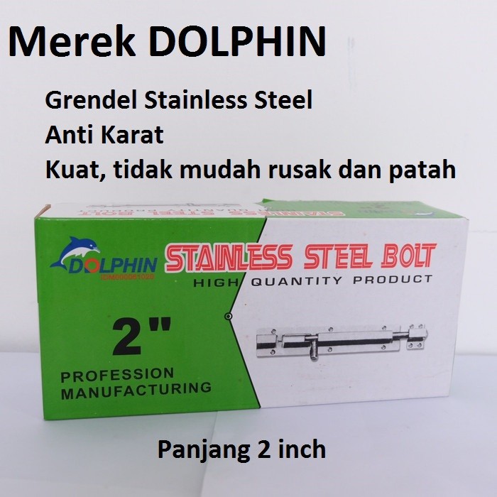 Grendel 2 inch 2&quot; Selot Pintu Jendela Dolphin Stainless Steel Bolt Slot Selotan Slotan Laci Jendela