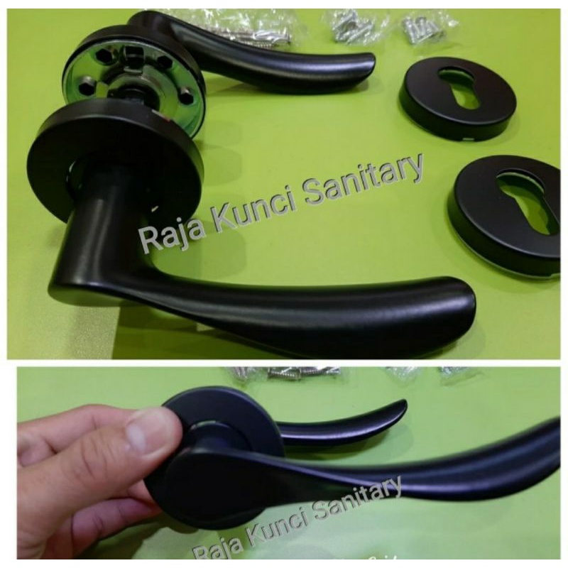 Paket Lengkap Handle Roses Hitam + Kunci Stainless SUS 304 Hitam/Handle Pintu Besar