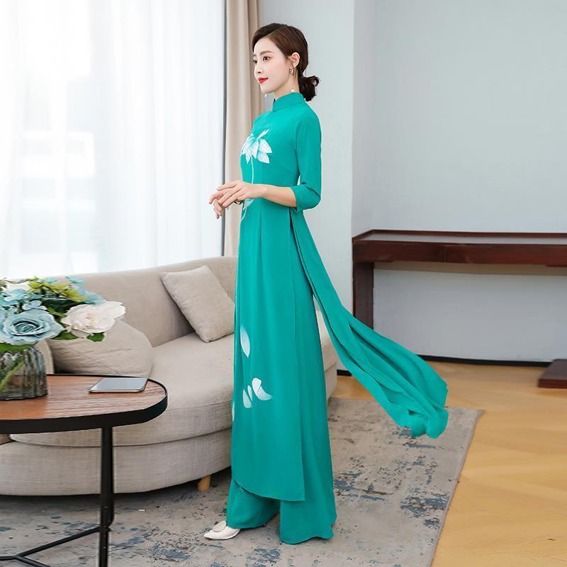 Vietnam Audrey cheongsam performance retro slim dress dress tailored velvet Chiffon auspicious cloud