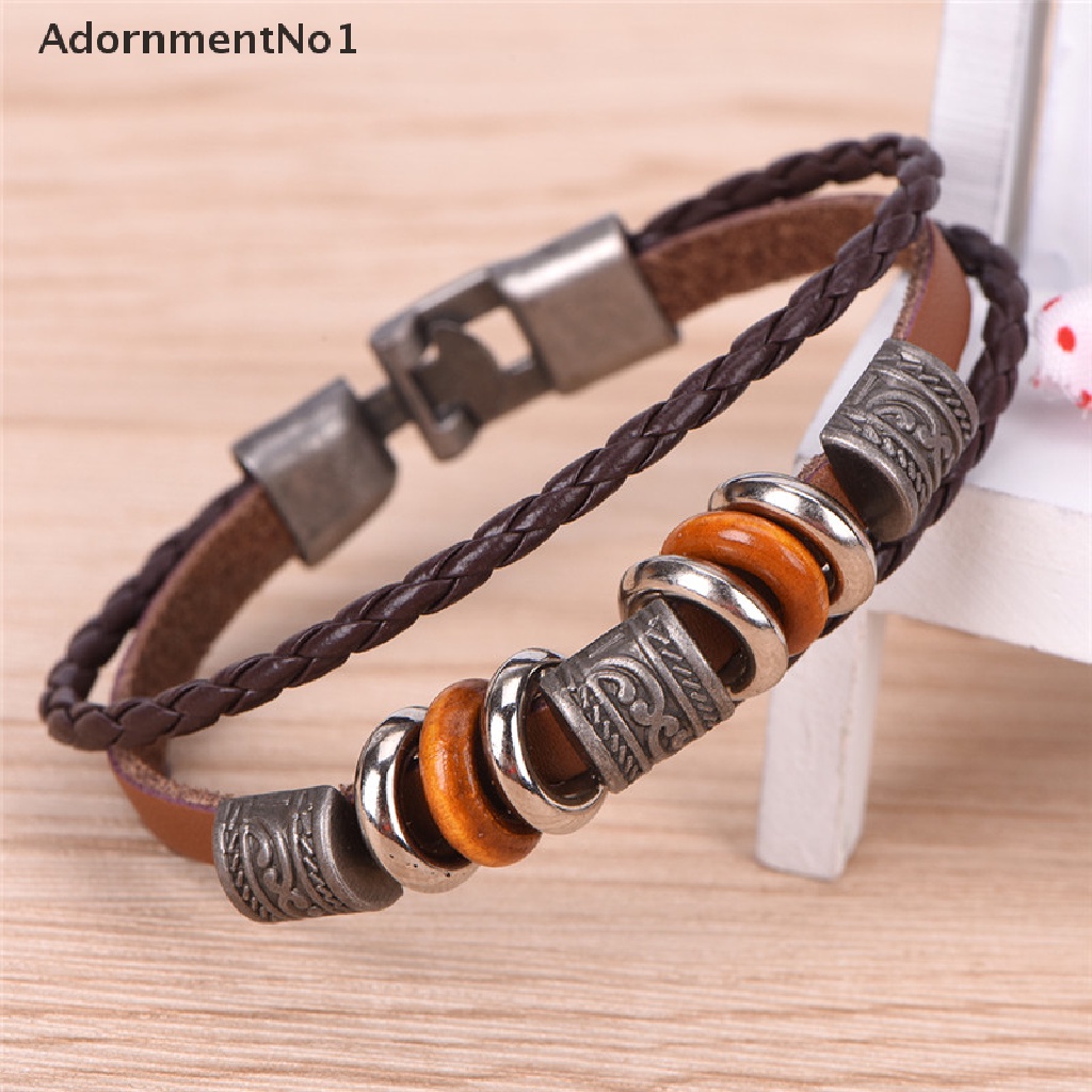 (AdornmentNo1) Gelang Tangan Kulit Coklat Retro Punk Handmade Untuk Pria