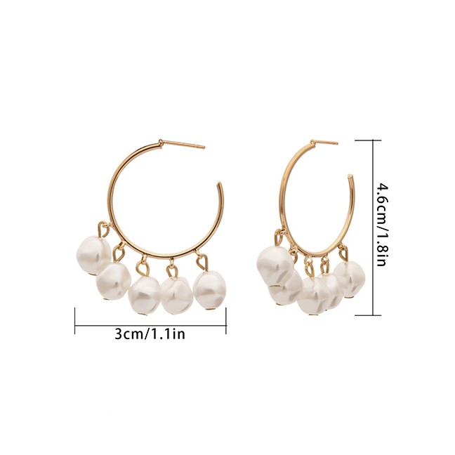 LRC Anting Tusuk Fashion Gold Geometric Semicircular C-shaped Shaped Pearl Earrings F77789