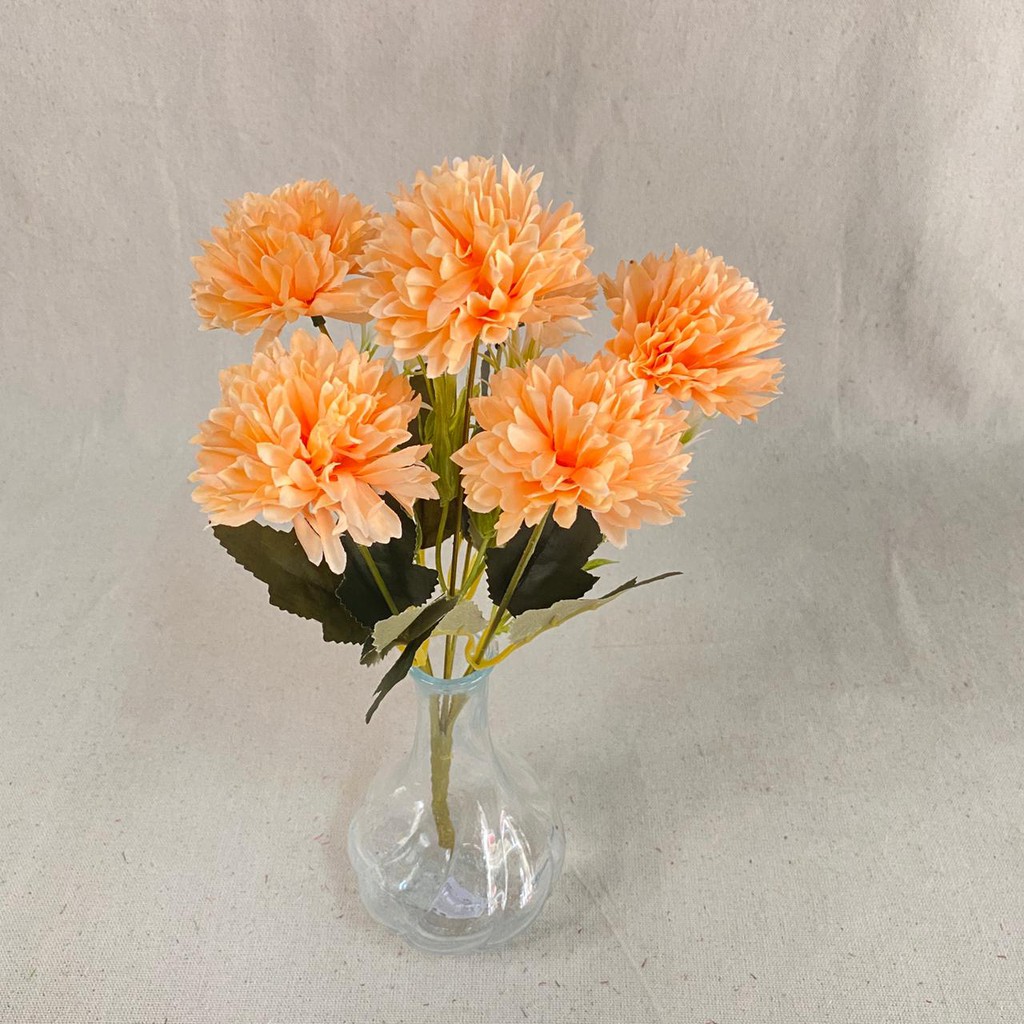 Bunga Pompom Dandelion premium  (satuan) Bunga Artificial / Bunga Plastik / Bunga Dekorasi-orange