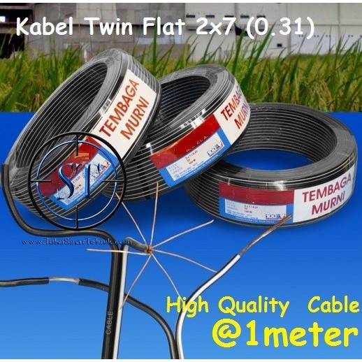 Kabel Twin Flat 2x7 (0,31) @1Meter Serabut Tembaga Murni Twiter Speaker Tweeter Headset Headphone Isi 2 Jalur Bisa Disolder Harga per 1 Meter