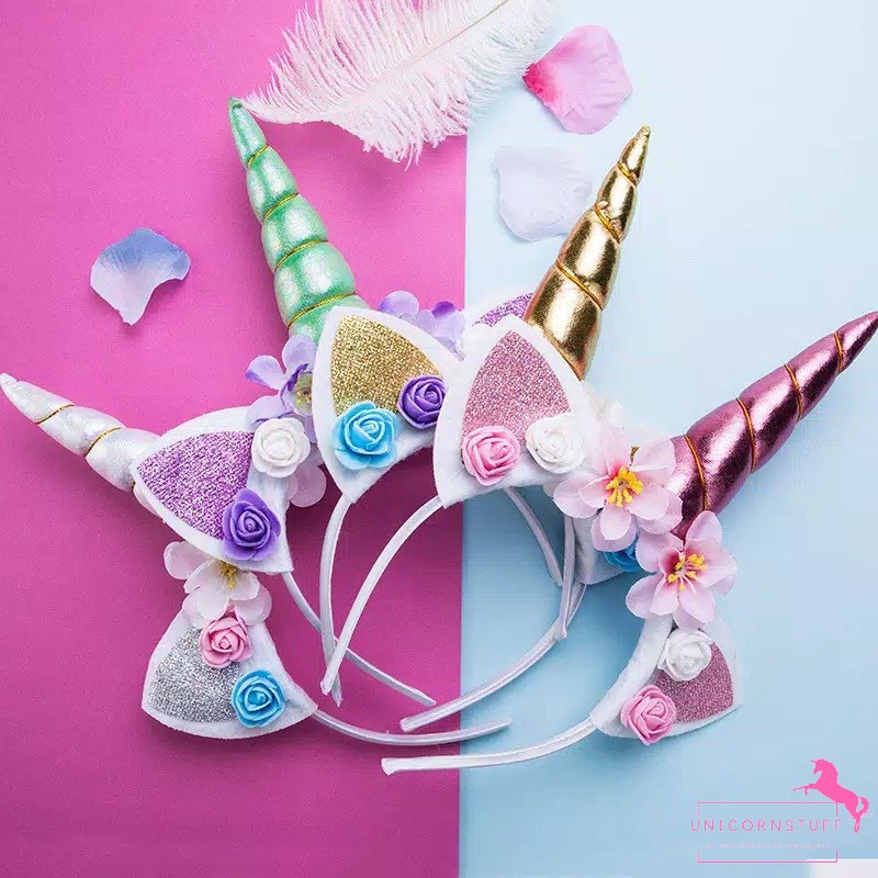 Bando Unicorn Bando Anak Perempuan Motif Unicorn dengan Tanduk