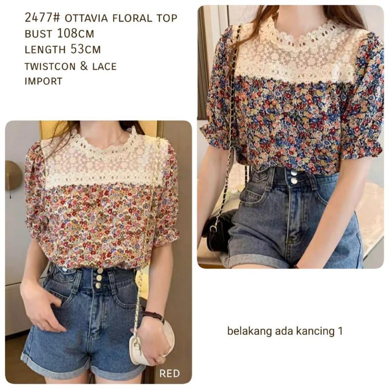 MDLV ~  2477# Ottavia Floral Top Atasan Blouse Korea Import