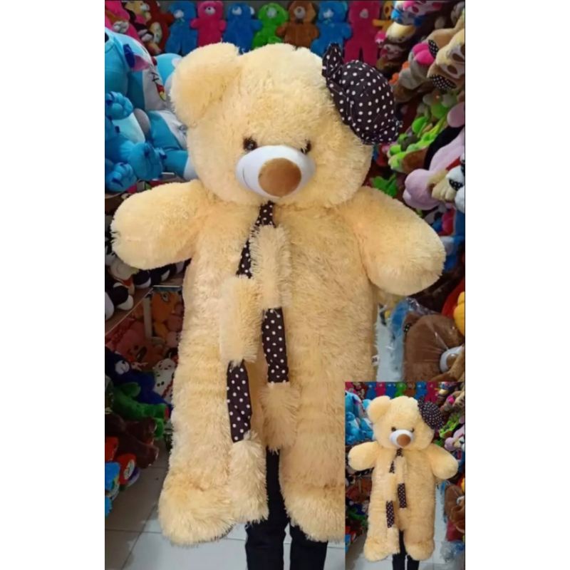 Boneka Beruang Teddy Bear Syal Topi Jumbo 1 Meter