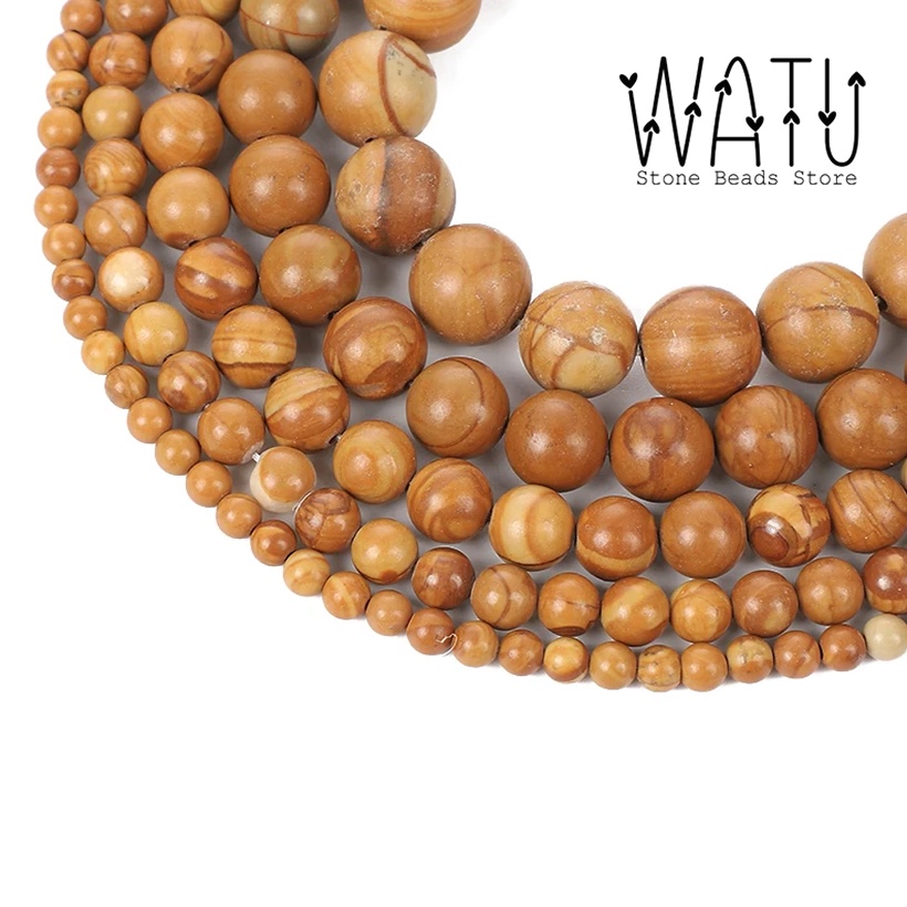 Manik Batu Alam Motif Kayu Dyed Wood Grain Round Beads