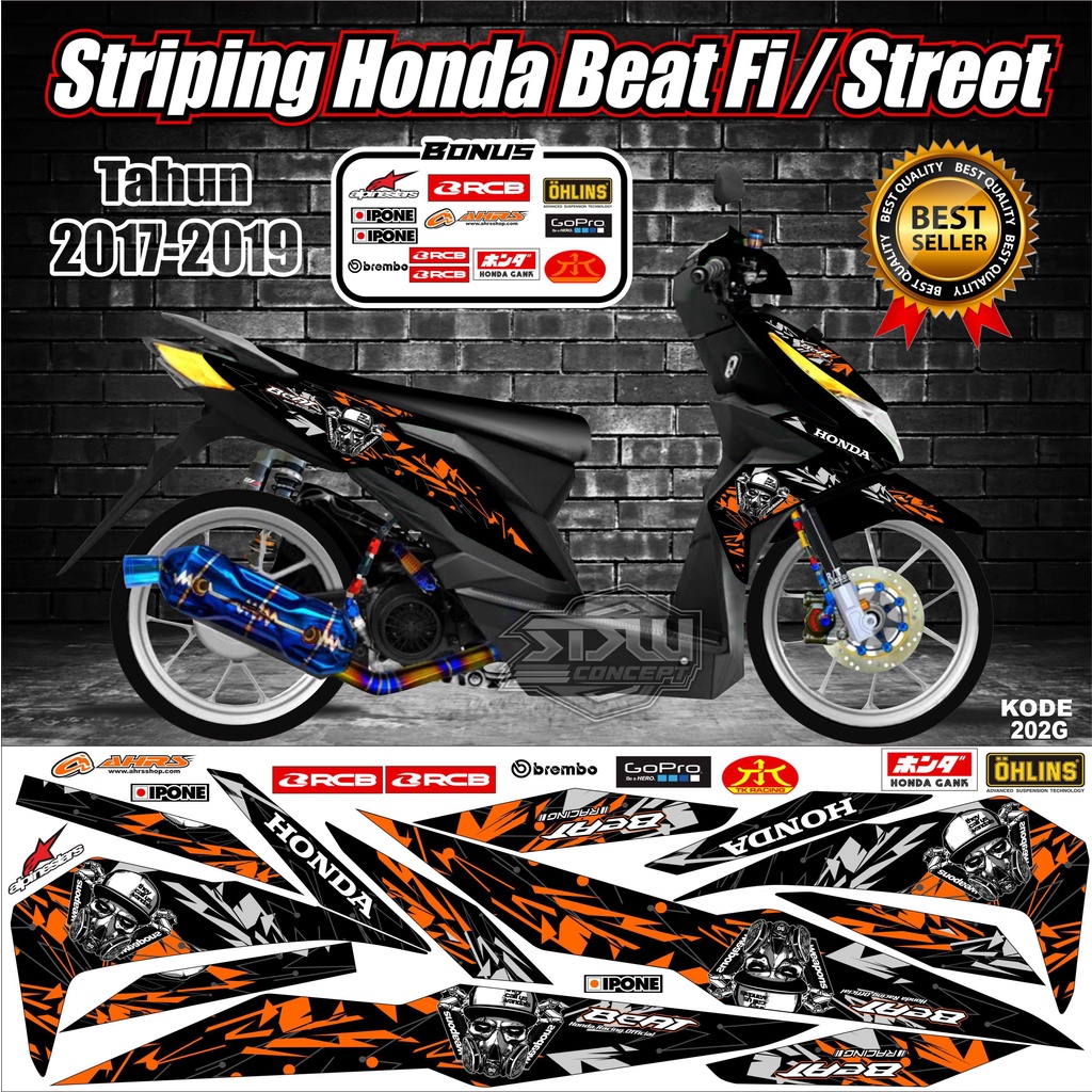 Striping Beat 2017-2019  Stiker Lis Motor Beat Variasi kode 202