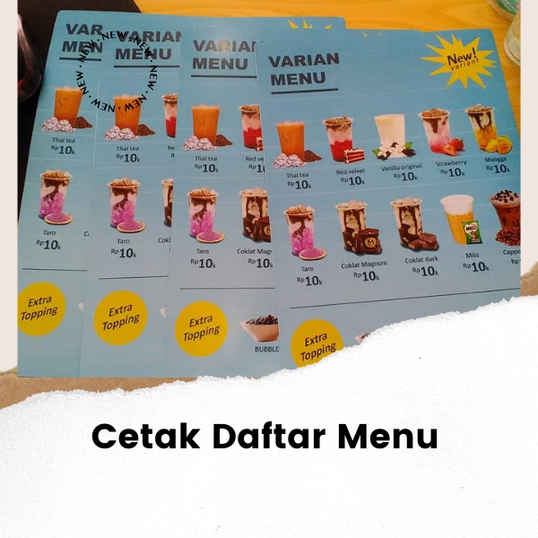 

Cetak Daftar Menu|Custom Artcarton 260gr A3+ plus desain plus laminating 2 pcs